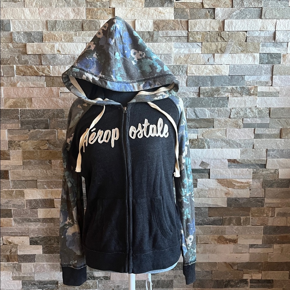 Aeropostale Black and Blue Camo Hoodie